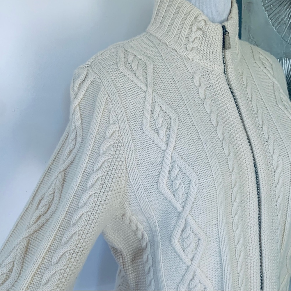 Ralph Lauren Cable Knit Full Zip 100% Ivory Wool Cardigan size XL - Picture 10 of 12